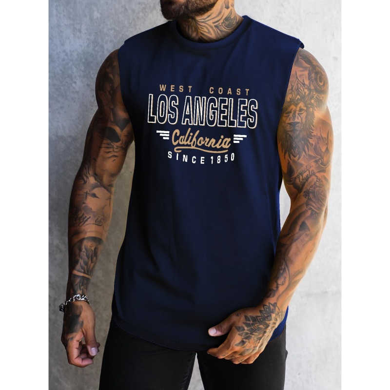 

Men's Los Angeles Print Summer Men's Quick Dry Moisture-wicking Breathable Tank Tops Athletic Gym Bodybuilding Sports Sleeveless Shirts For Workout Running Training Men's Clothing