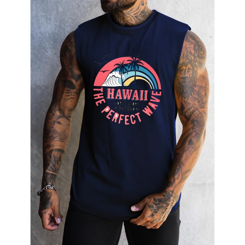 

Men's Hawaii Print Summer Men's Quick Dry Moisture-wicking Breathable Tank Tops Athletic Gym Bodybuilding Sports Sleeveless Shirts For Workout Running Training Men's Clothing