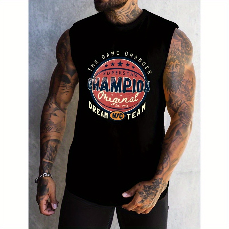 

Champion Print Men's Quick Dry Moisture-wicking Breathable Tank Tops Athletic Gym Bodybuilding Sports Sleeveless Shirts For Workout Running Training Men's Clothes