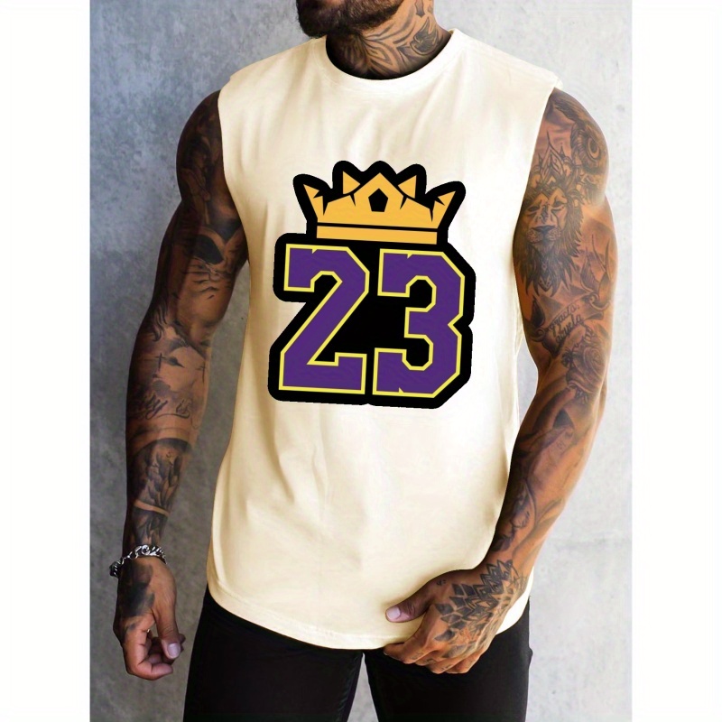 

Crown And 23 Print Summer Men's Quick Dry Moisture-wicking Breathable Tank Tops Athletic Gym Bodybuilding Sports Sleeveless Shirts For Workout Running Training Men's Clothing