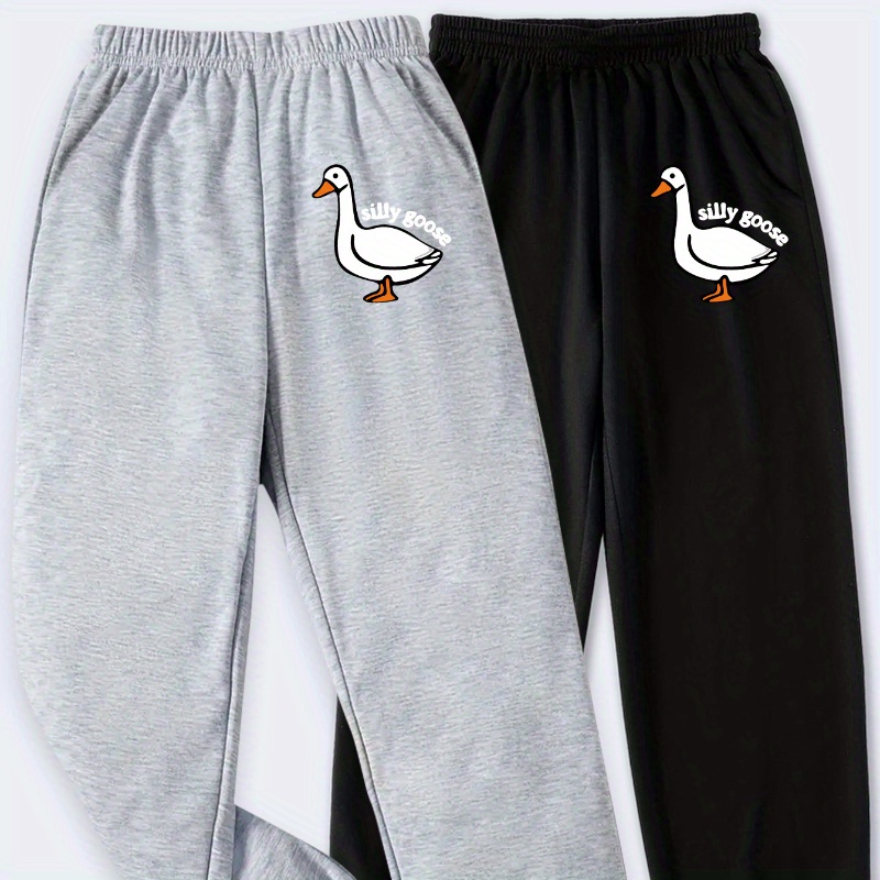 

2pcs Silly Goose Print Boys Casual Comfortable Active Sweatpants With Pockets, Breathable Jogger Sports Pants, Kids Clothes Outdoor For All Seasons