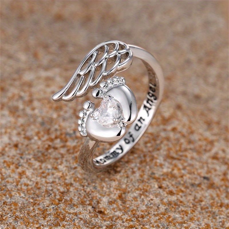 Image of 1pc Wing Adjustable Rings Silvery Color Mom Ring Opening Jewelry Gifts Mother's Day Jewelry Valentine's Day Gift, For Teenager, For Teenager