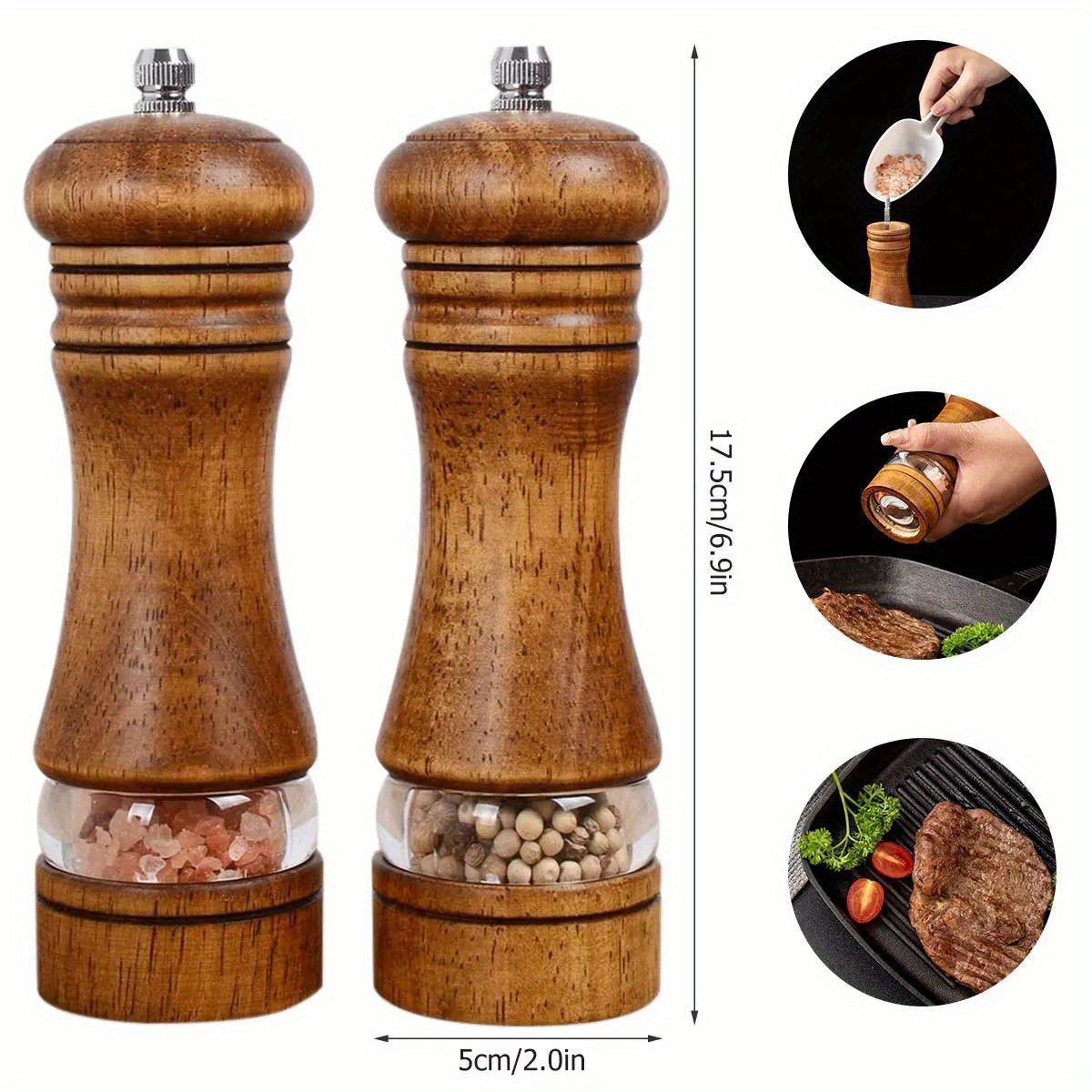 2pcs pepper grinder household sea salt   wooden spice grinder manual pepper mill spice crusher reusable spice bottle for bbq picnic camping kitchen gadgets valentines day gifts kitchen decoration details 9