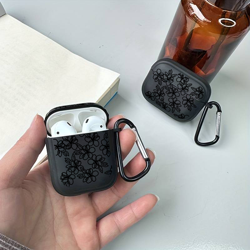 

Black Flower Silicone Headphone Case With Keychain Bag For Airpods 1 2 3 Cover Earphone Case For Airpods Pro Ery Protective Charing Soft Cases For Air Pods 3 2 1 Pro Cover