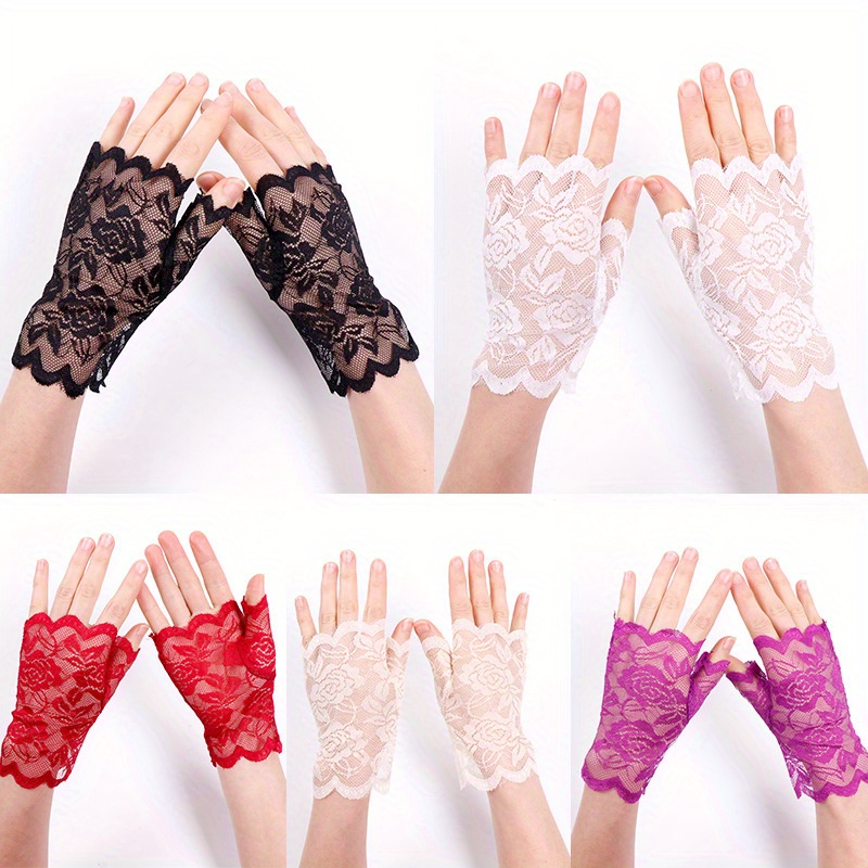 Rose Lace Gloves Solid Color Short Fingerless Gloves Elegant - Temu