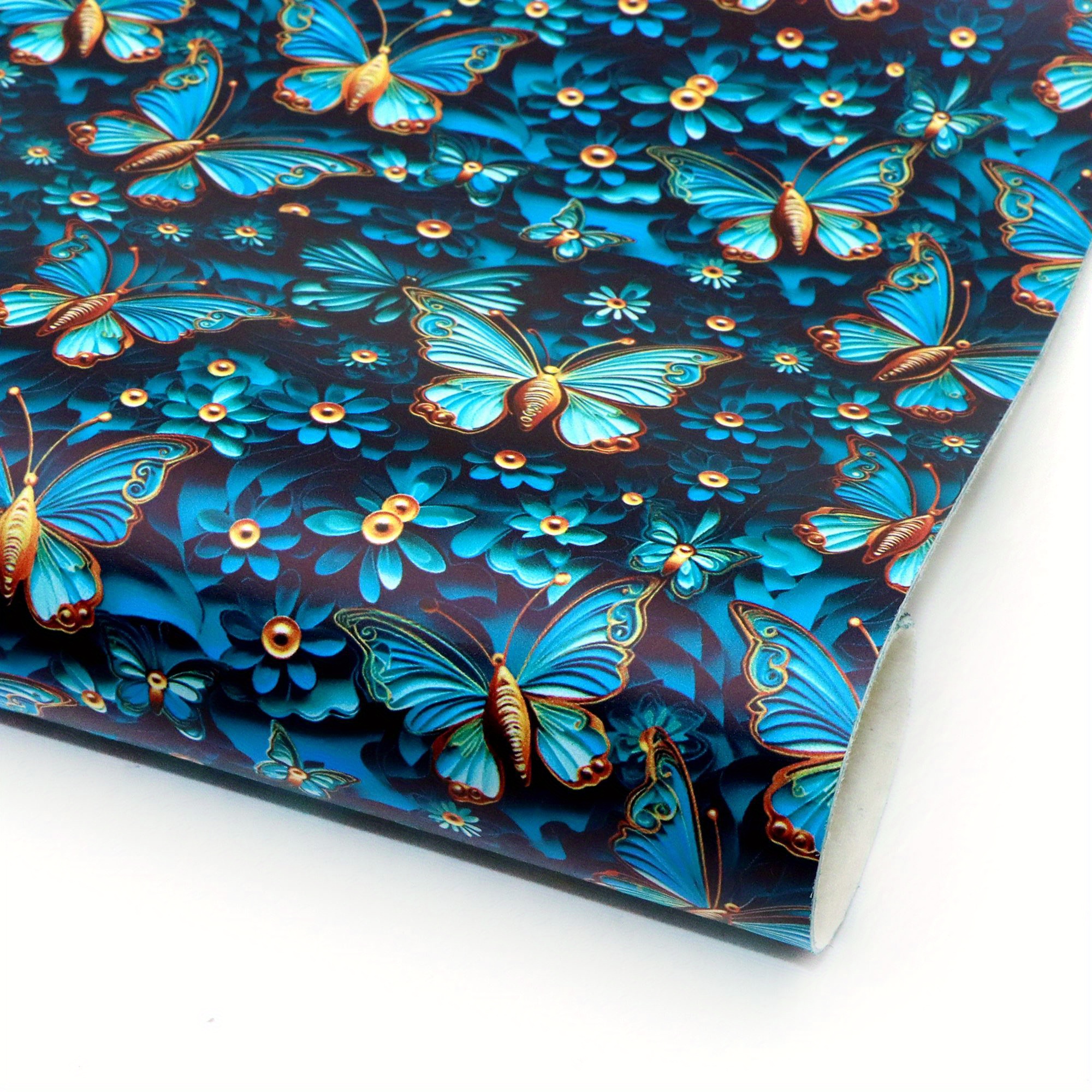Image of 1 Roll 11.8x55.1inch Smooth Textured Faux Leather Sheet 3d Scene Flowers Floral Dragonfly Printed Synthetic Leather Fabric Roll For Earrings Hair Bows Crafts Projects Supply