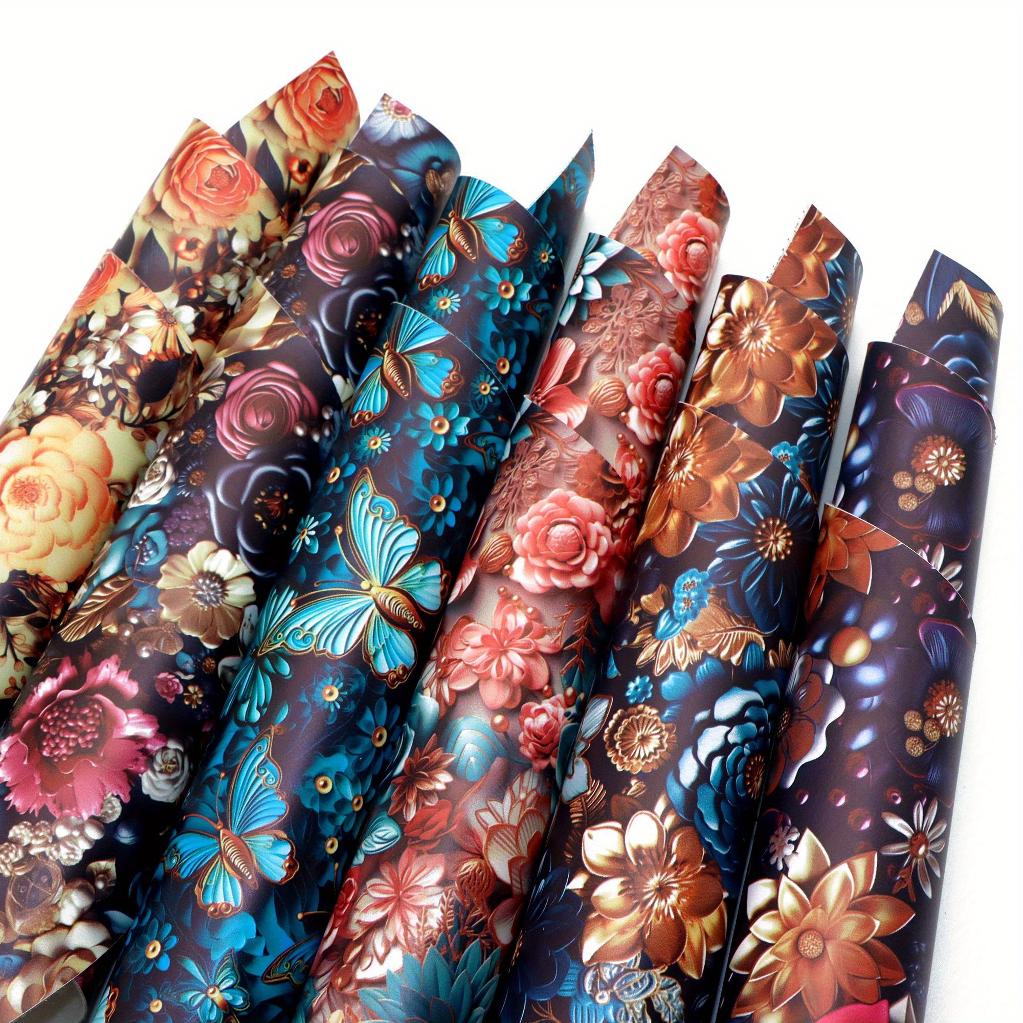 

1roll 11.8x55.1in Smooth Textured Faux Leather Sheet 3d Scene Flowers Floral Dragonfly Printed Synthetic Leather Fabric Roll For Diy Earrings Hair Bows Crafts Projects Supply