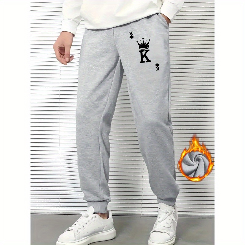

Crown And K Print Men's Joggers, Fashionable Sweatpants, Casual Fashion Pants For Spring/ Autumn, Men's Clothing