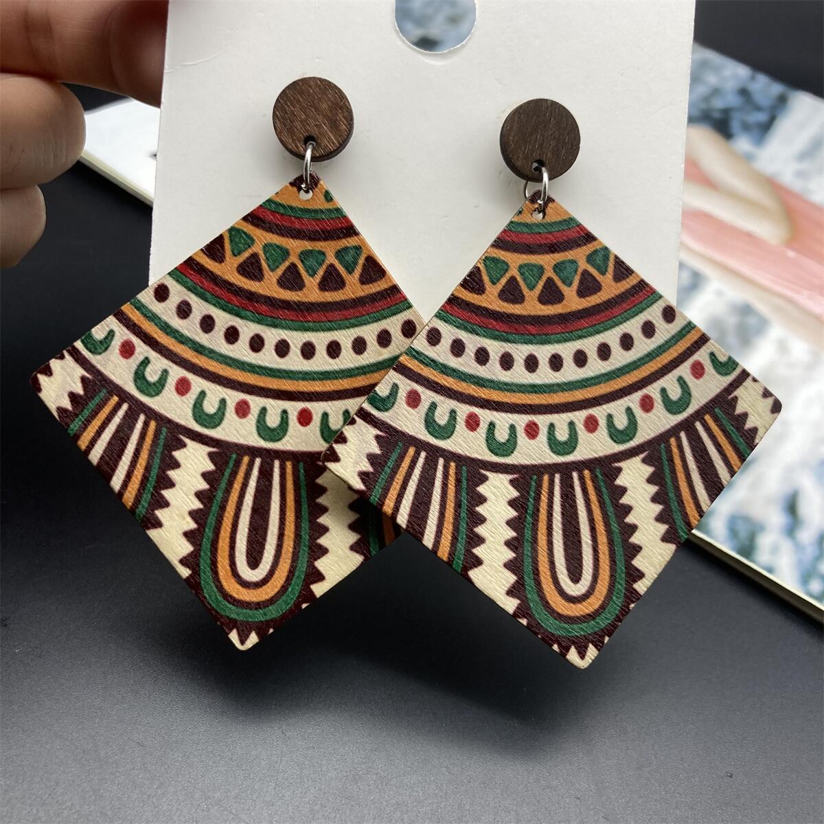 

Boucles d'Oreilles Pendantes à Motif Géométrique Vintage et Coloré, Style Ethnique Rétro, Bijoux en Bois, Ornements d'Oreilles pour les Vacances