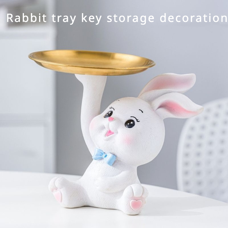 Retro Resin Crown Rabbit Key Holder Tray Storage Desktop Home Rack Decor  Fairy Tale Garden Figurines Crafts Key Hooks Cute