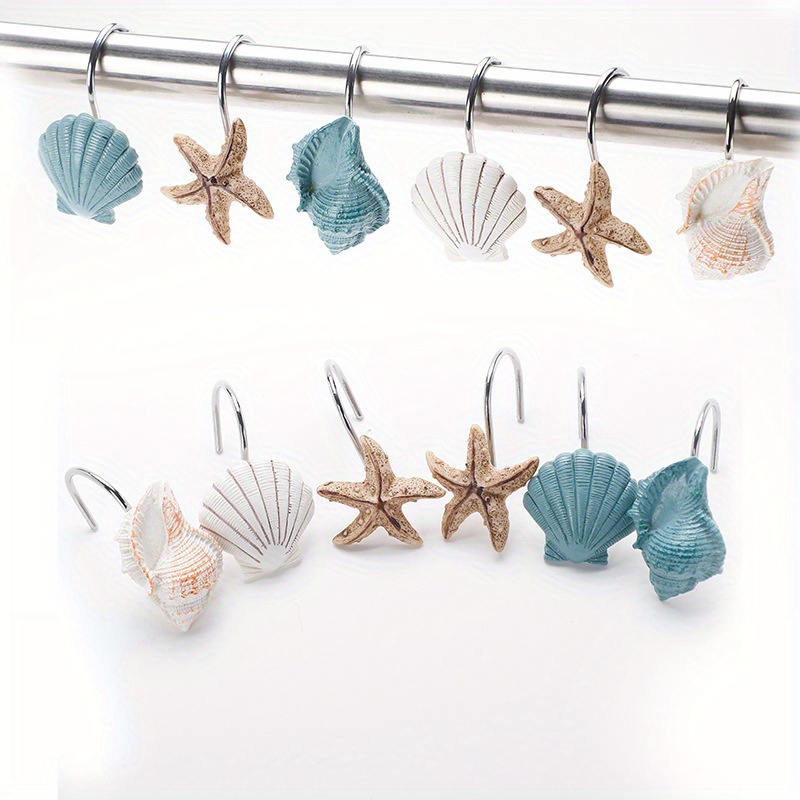 Seashell Decorative Shower Curtain Hooks - 12PCS Rust Proof