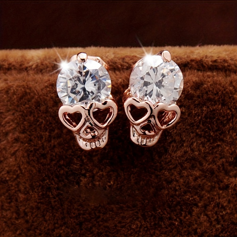 

Creative Delicate Skull Shaped Stud Earrings Full Of Shiny Glitter Rhinestones Gothic Punk Style Alloy Jewelry Personality Ear Decor For