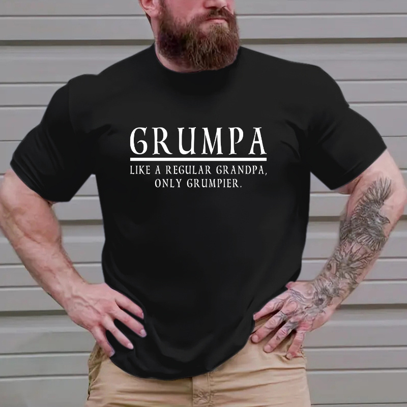 

Plus Size Men's "grumpa" Graphic Print T-shirt, Summer Casual Fashion Short Sleeve Tees, Clothing For Males