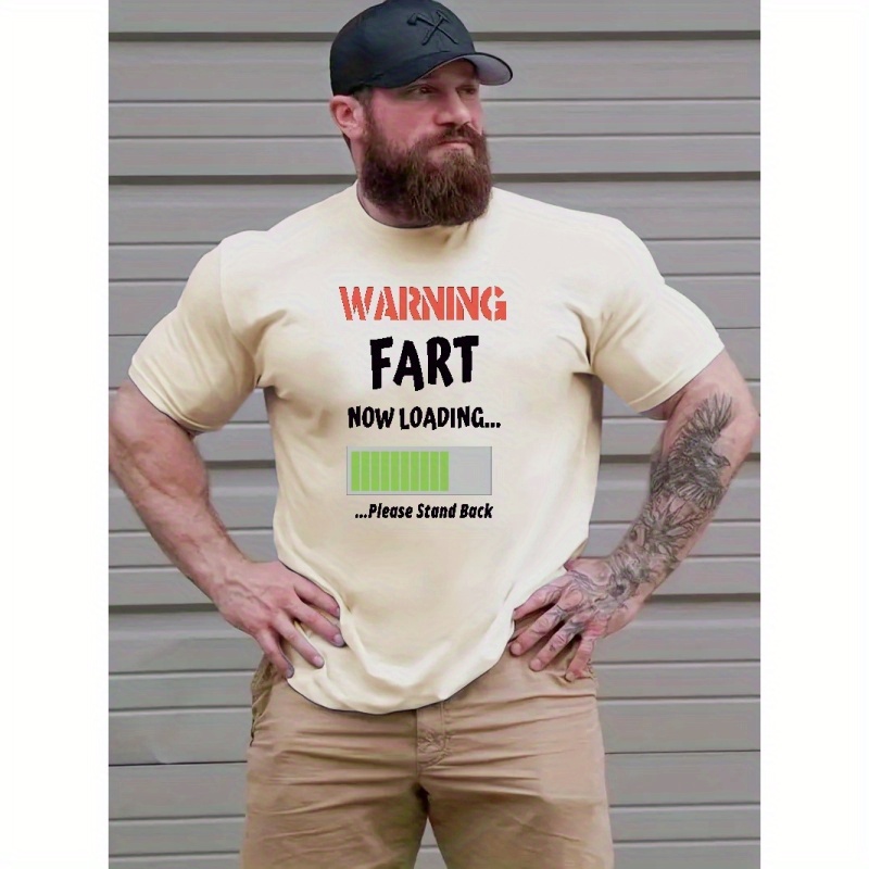 

Plus Size Men's "warning Fart" Graphic Print T-shirt For Summer Outdoor, Men's Clothing