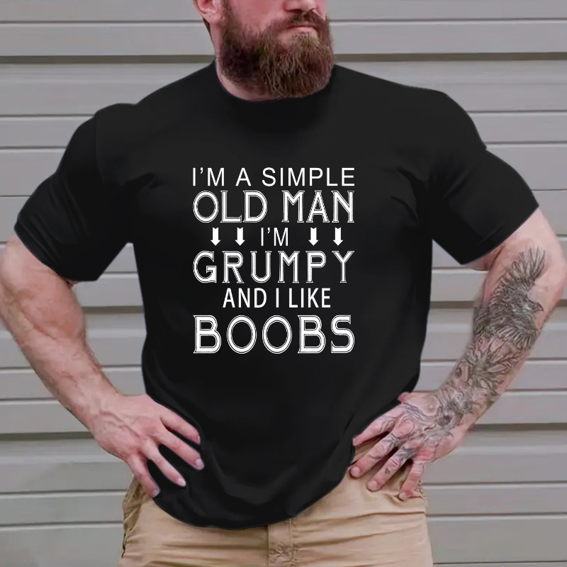 

Plus Size Men's "i'm A Simple Old Man" Graphic Print T-shirt, Summer Casual Fashion Short Sleeve Tees, Clothing For Males