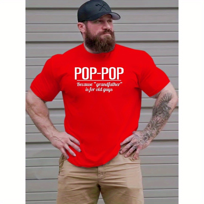 

Plus Size Pop-pop Print Men's Short Sleeve T-shirts, Comfy Casual Breathable Tops For Men's Fitness Training, Jogging, Men's Clothing