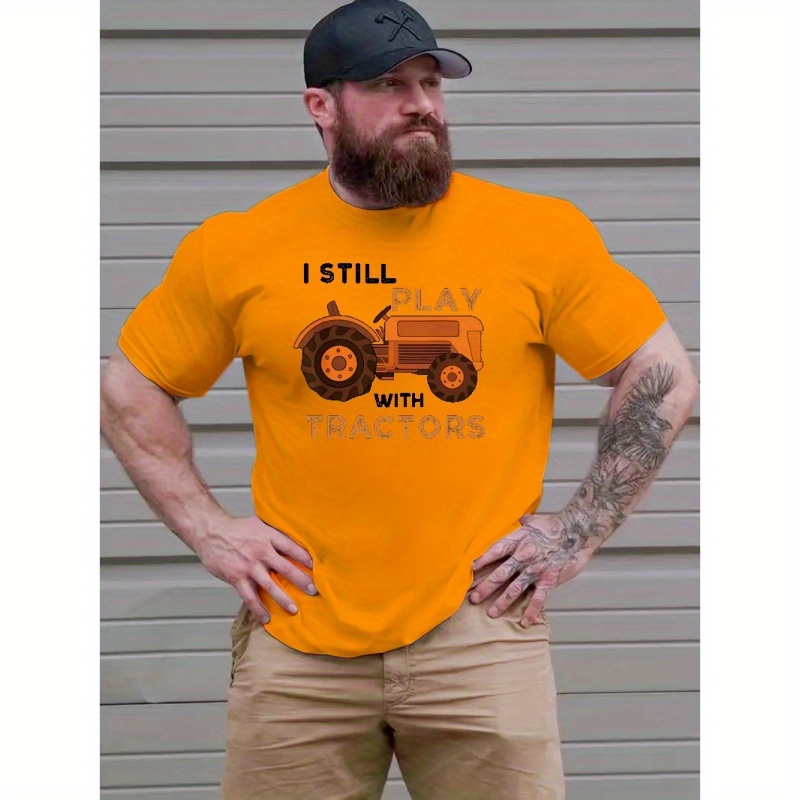 

Plus Size Men's Anime Tractor Graphic Print T-shirt For Summer, Outdoor Sports