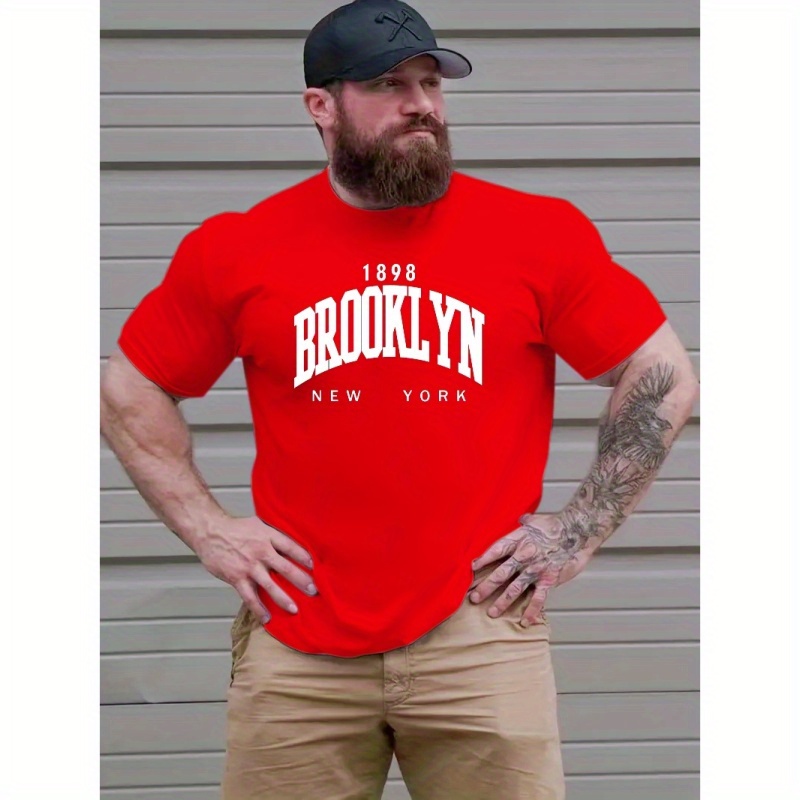 

Plus Size Men's "brooklyn" Graphic Print T-shirt For Summer Outdoor, Men's Clothing