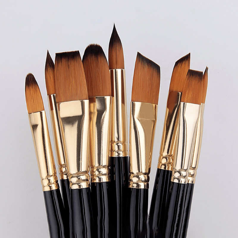 

5pcs Angled Flat Tipped Art Paintbrush Set - Anti-shedding Synthetic Nylon With Long Handle - Paint Brush For Watercolor, Acrylics, Ink, Gouache, Oil, Tempera