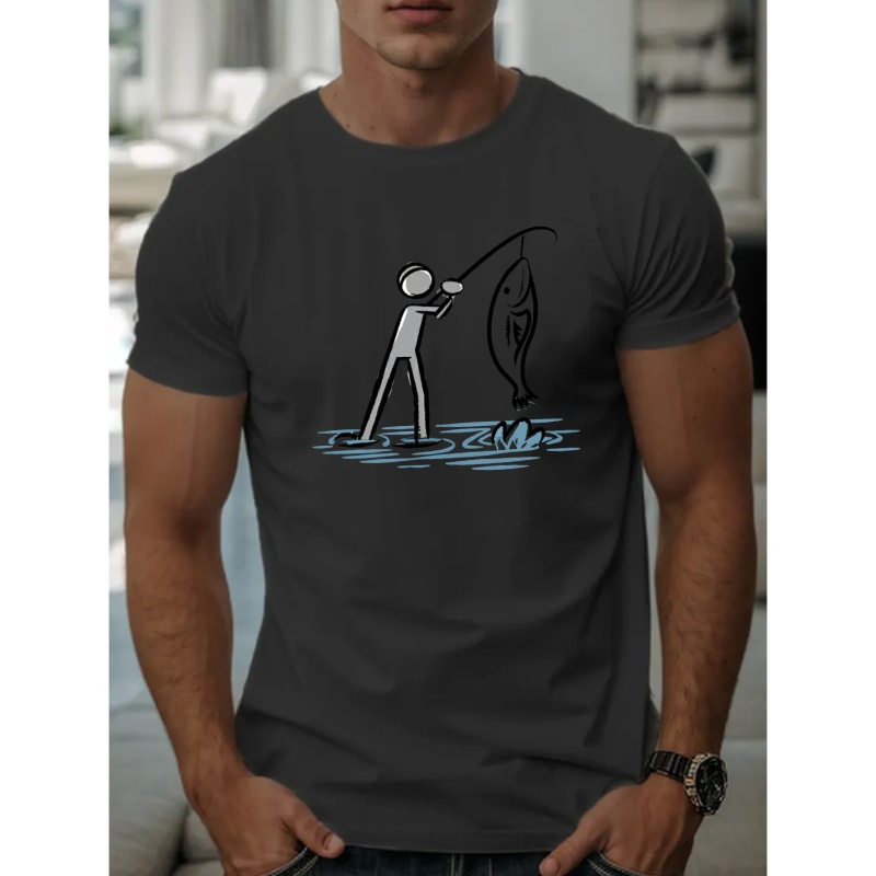 

Fishing Print T Shirt, Tees For Men, Casual Short Sleeve T-shirt For Summer