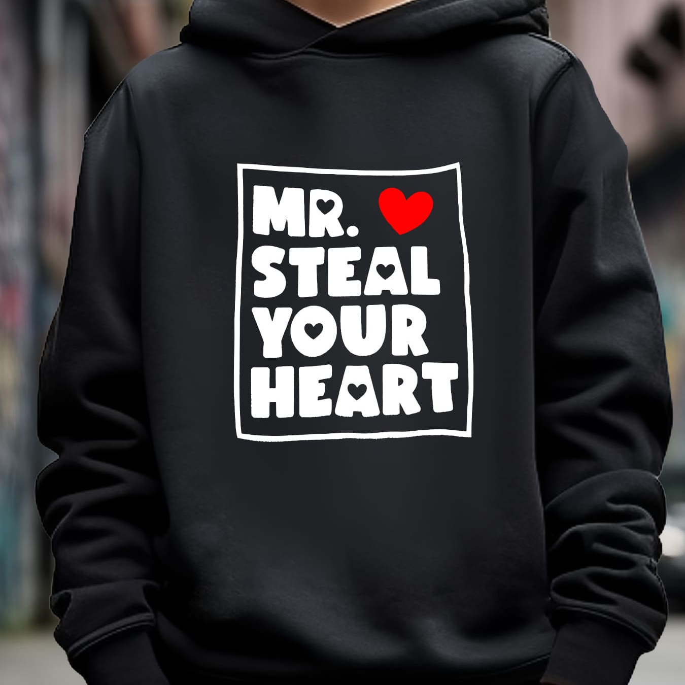 

Valentine's Day Boys Creative Letter Print Hoodie, Long Sleeve Hooded Top, Casual Kids Clothes