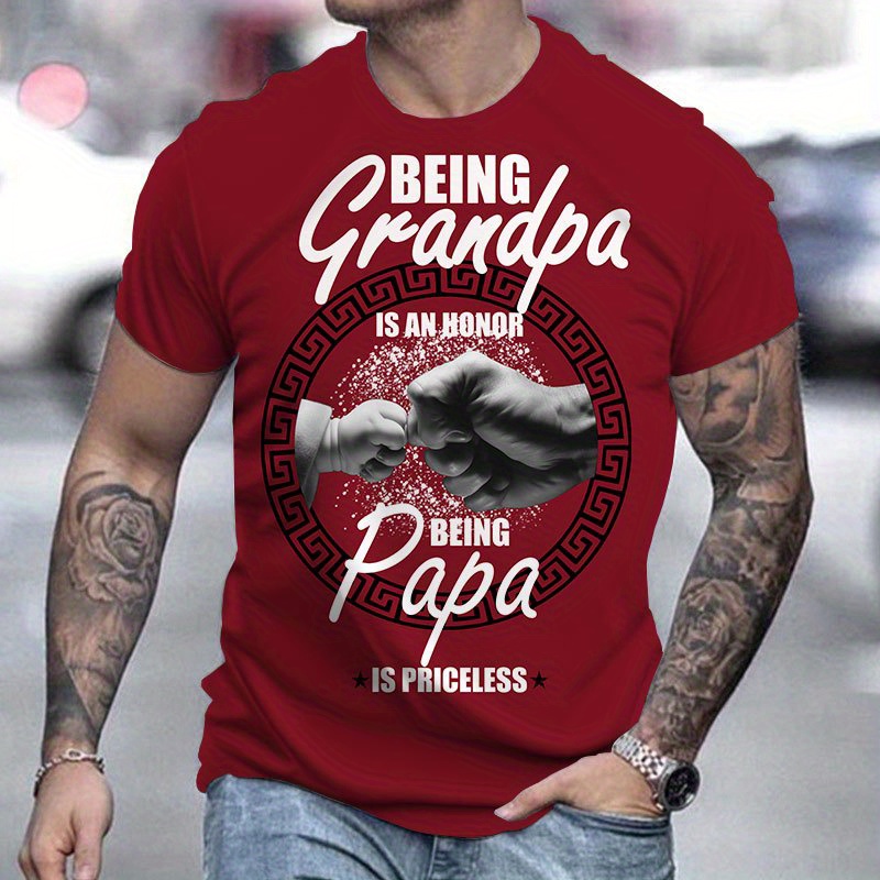 

Grandpa & Papa 3d Print T-shirt, Men's Casual Street Style Stretch Round Neck Tee Shirt For Summer