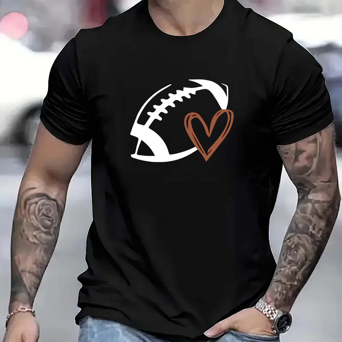 

T-shirts Imprimés Rugby Et Cœur Pour Hommes, T-Shirt Décontracté À Manches Courtes Et Col Rond, T-shirt Confortable Et Respirant Pour Toutes Les