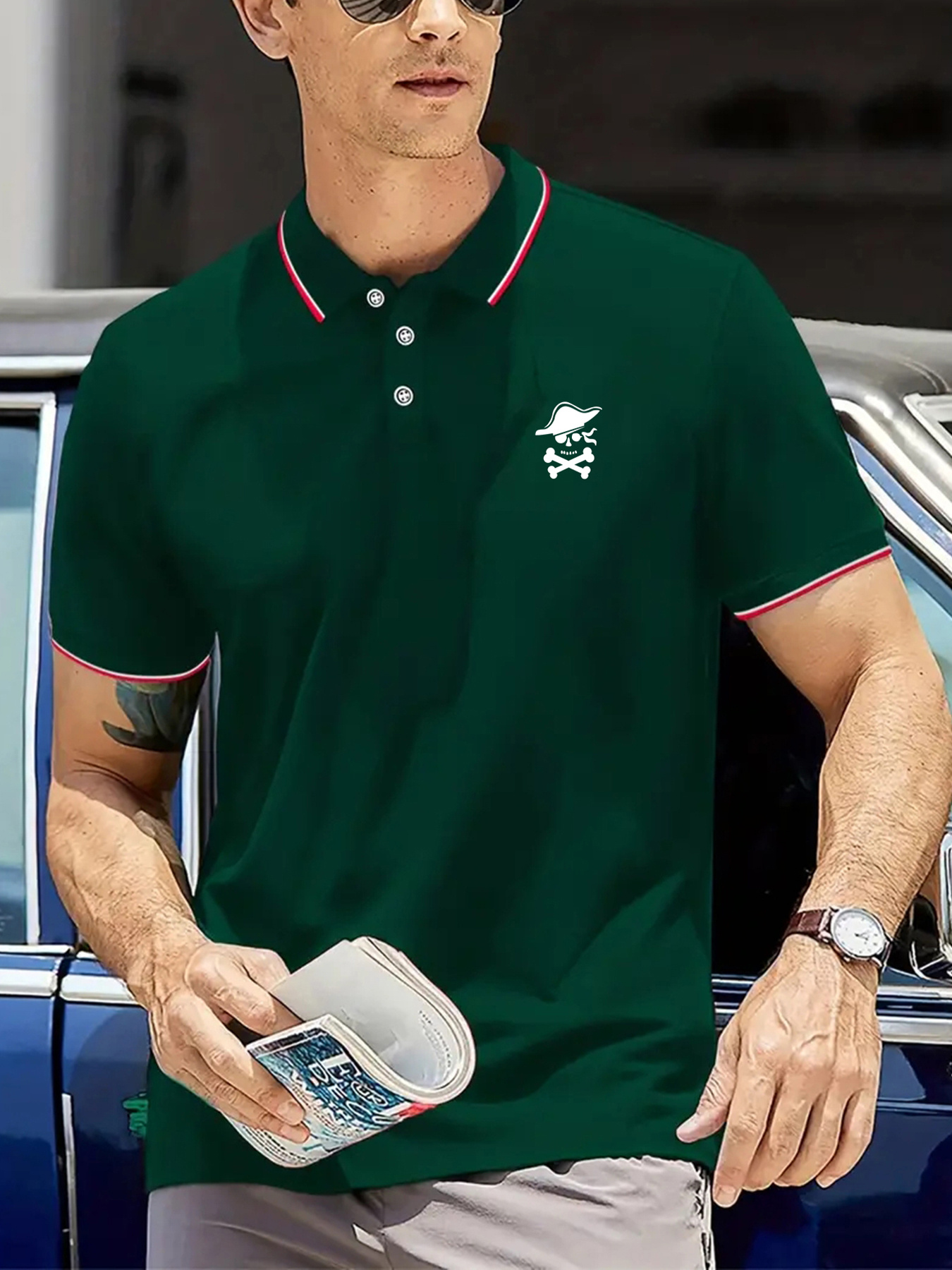 Tropical Leaf Skull Men's Golf Shirts