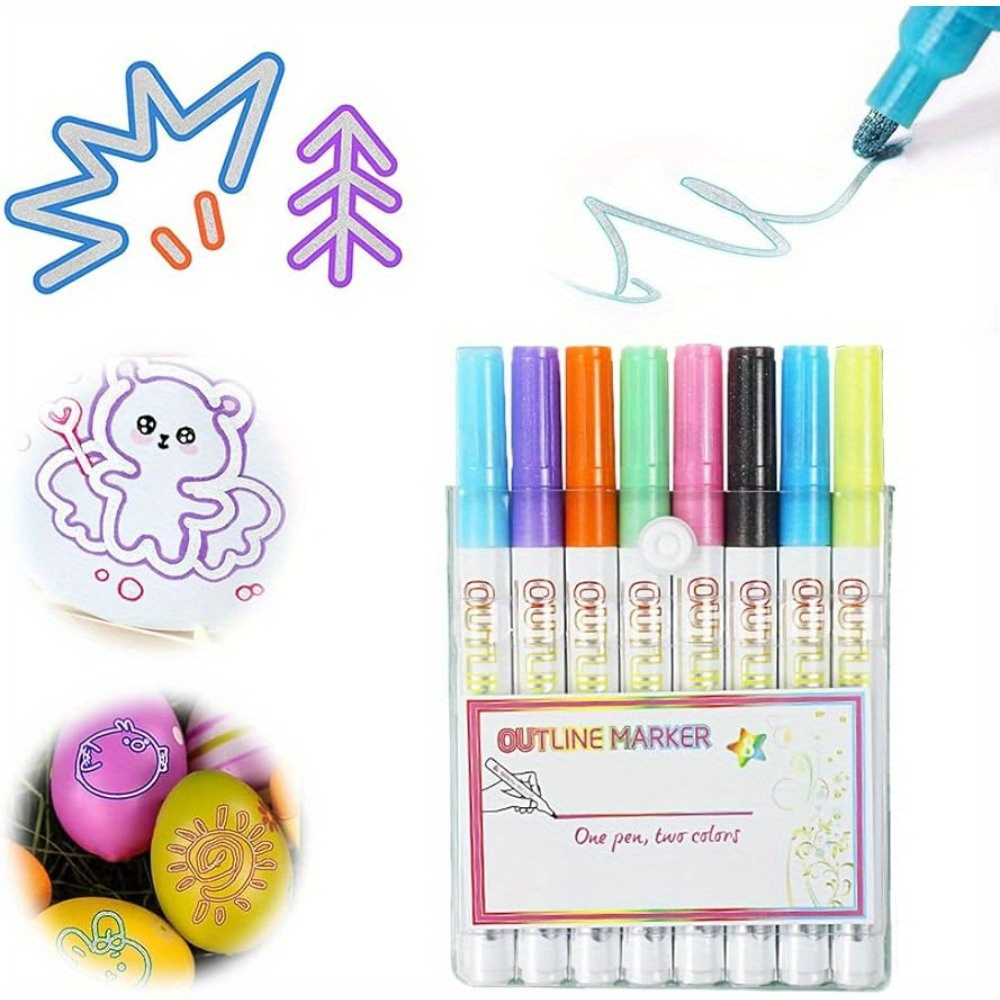 Shimmer Markers Doodle Dazzles for Scrapbook, 12 Colors  Outline Markers for Kids, Double Line Glitter Pens, Metallic Markers  Sparkly for Drawing, Arts Crafts Girls Ages 8-12 Adult Coloring Book 
