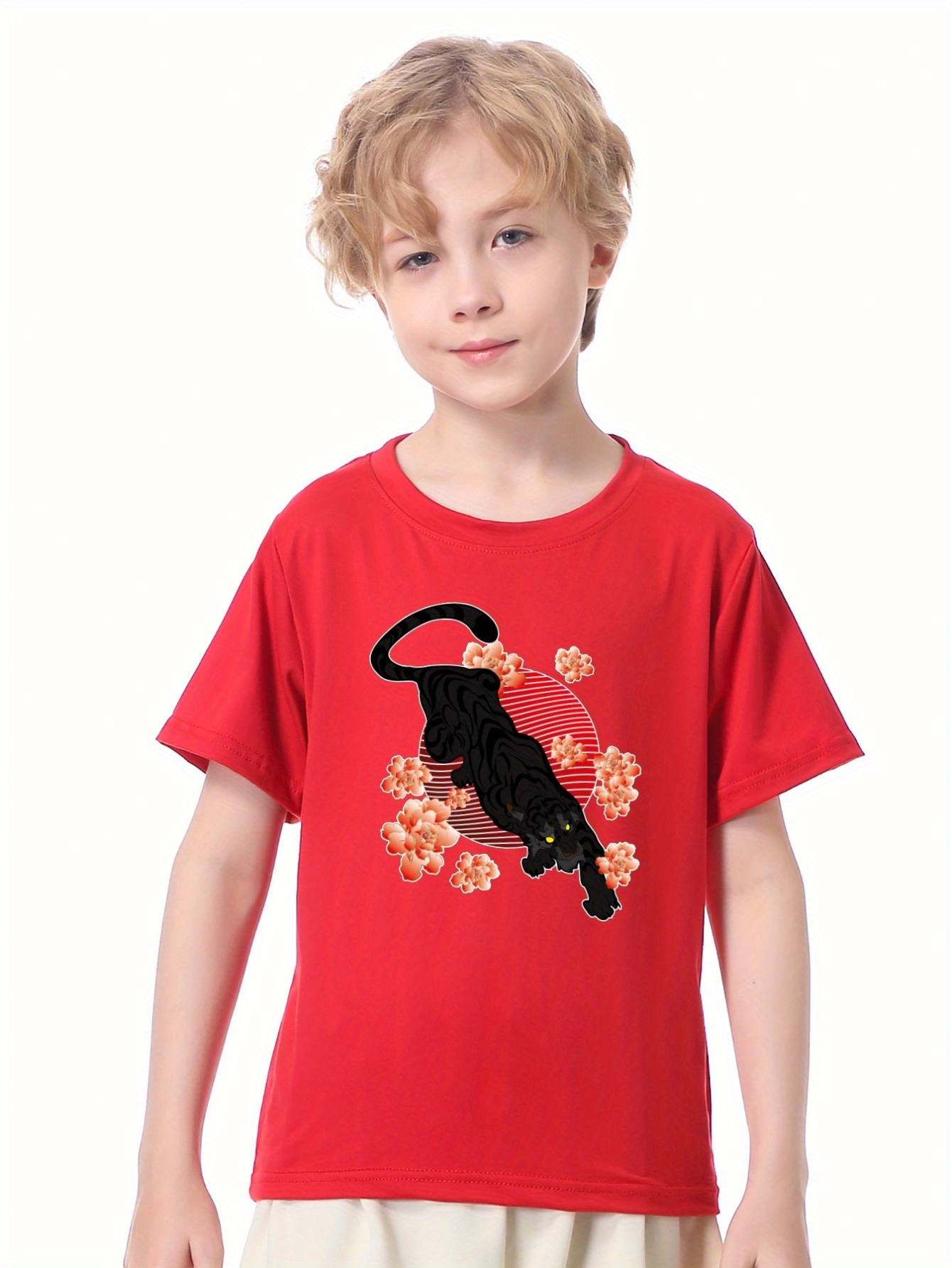 Camiseta Roja Estampado Anime Niña Camisetas Niños Camiseta - Temu