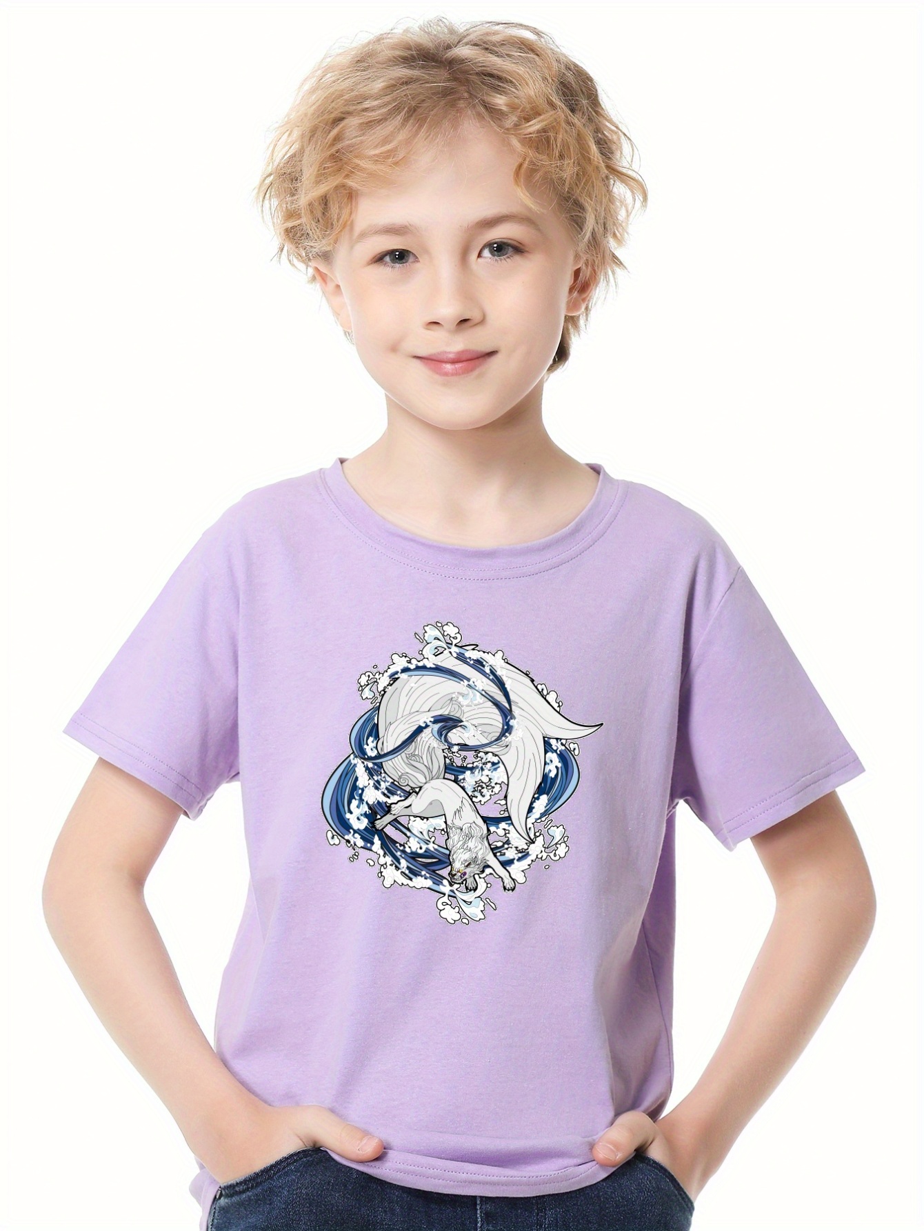 Witte Vos Spelen Golven Print T shirt T shirts Voor Kinderen