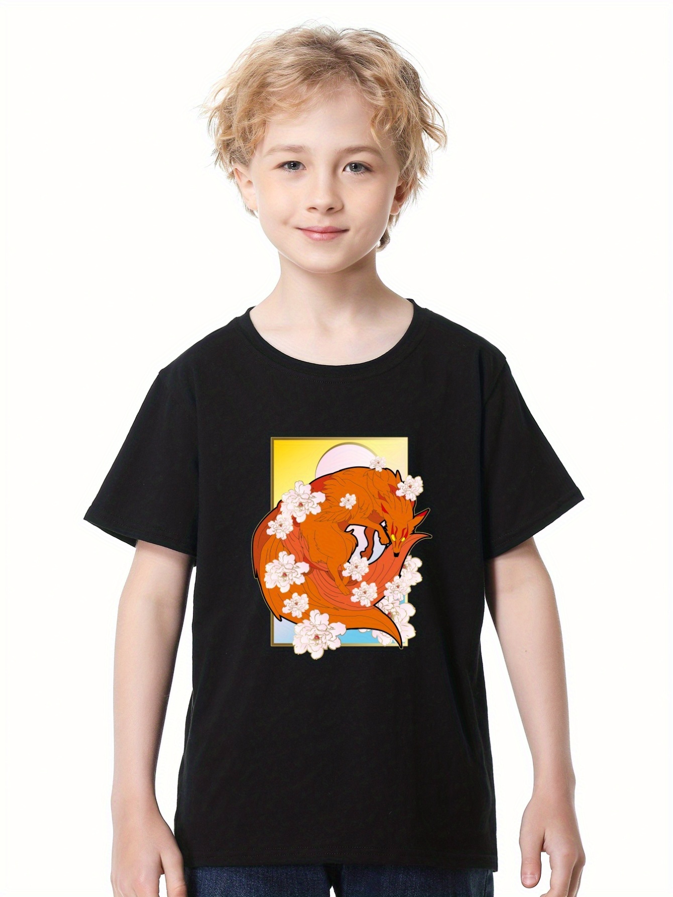 Anime Fox Print T shirts Boys Cool Lightweight Comfy Summer - Temu