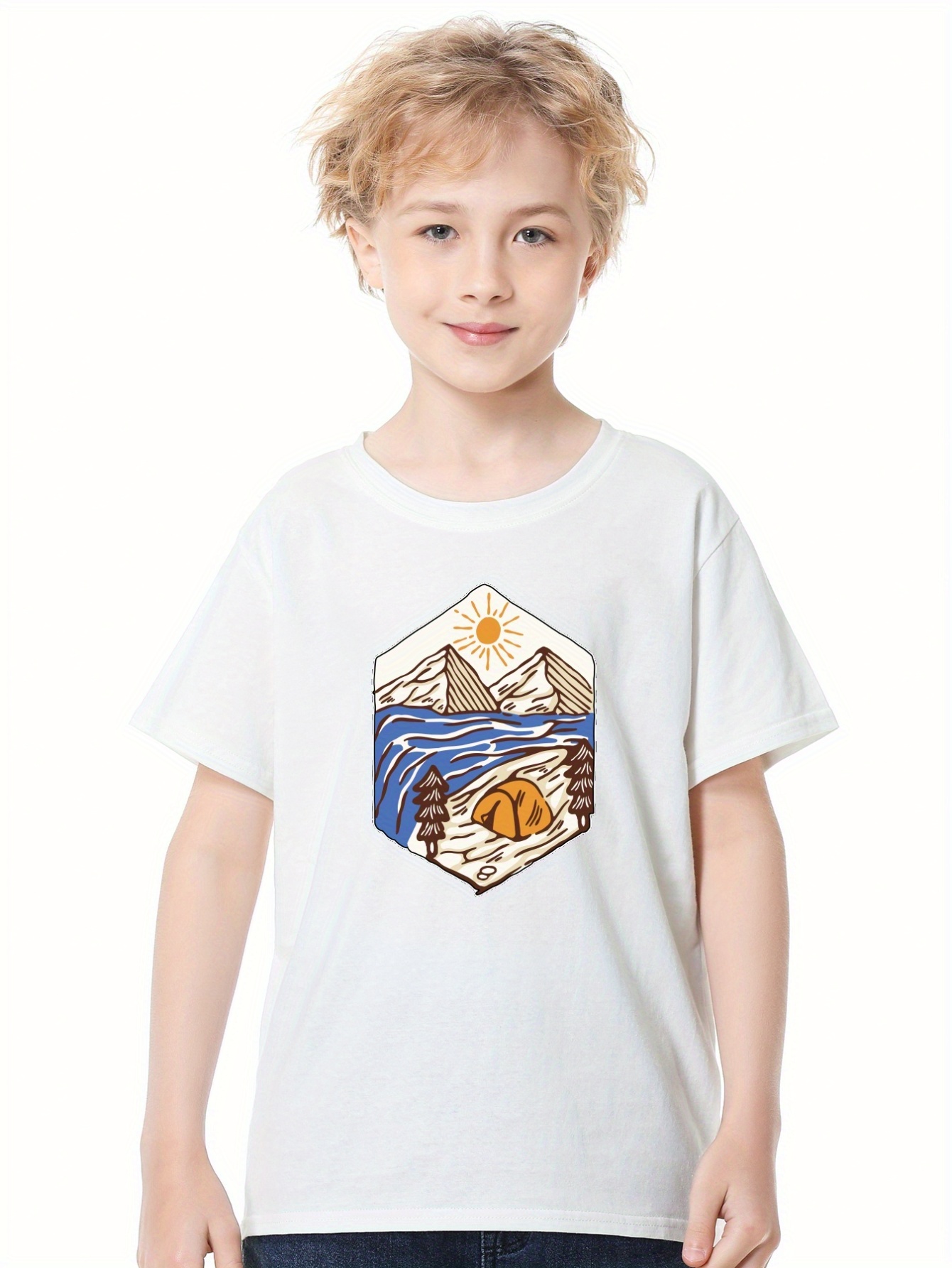 Boys Creative T shirt Trendy River Print Casual Lightweight - Temu New ...