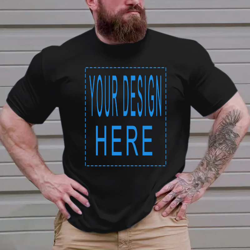 

Plus Size Men's "your Picture Here" Graphic Print T-shirt Casual Stylish Short Sleeve Tees For Outdoor, Summer Clothing For Males