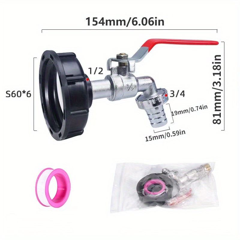 Sturdy Ibc Tank Tap Adapter S60*6 With Coarse Thread For 1/2'' And 3/4'' Connector Replacement Valve For Garden And Home Faucet Fitting