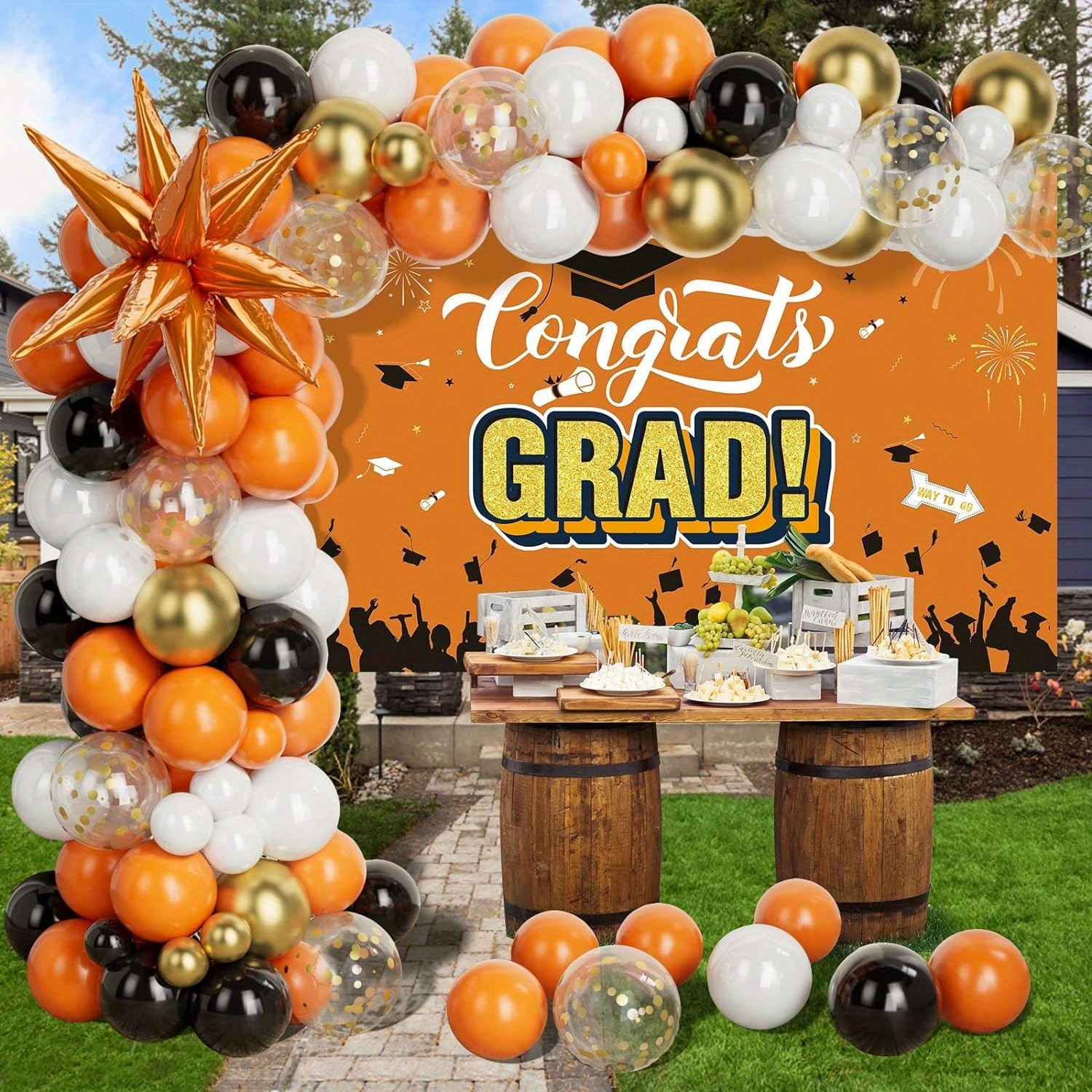 116pcs Orange Black Balloon Decoration Set, Orange White And Gold Balloon  Wreath Arch Set With Exploding Star Balloons Suitable For School Opening And