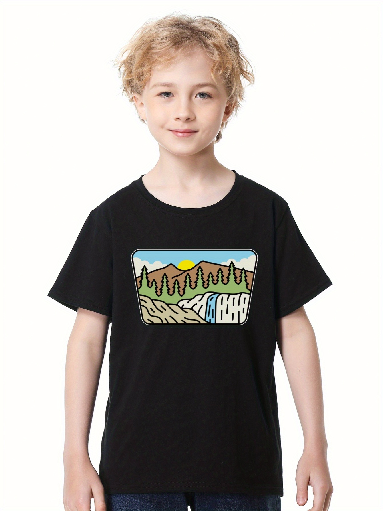 Stylish Cartoon Landscape Print T shirt Tees Kids Boys - Temu Ireland