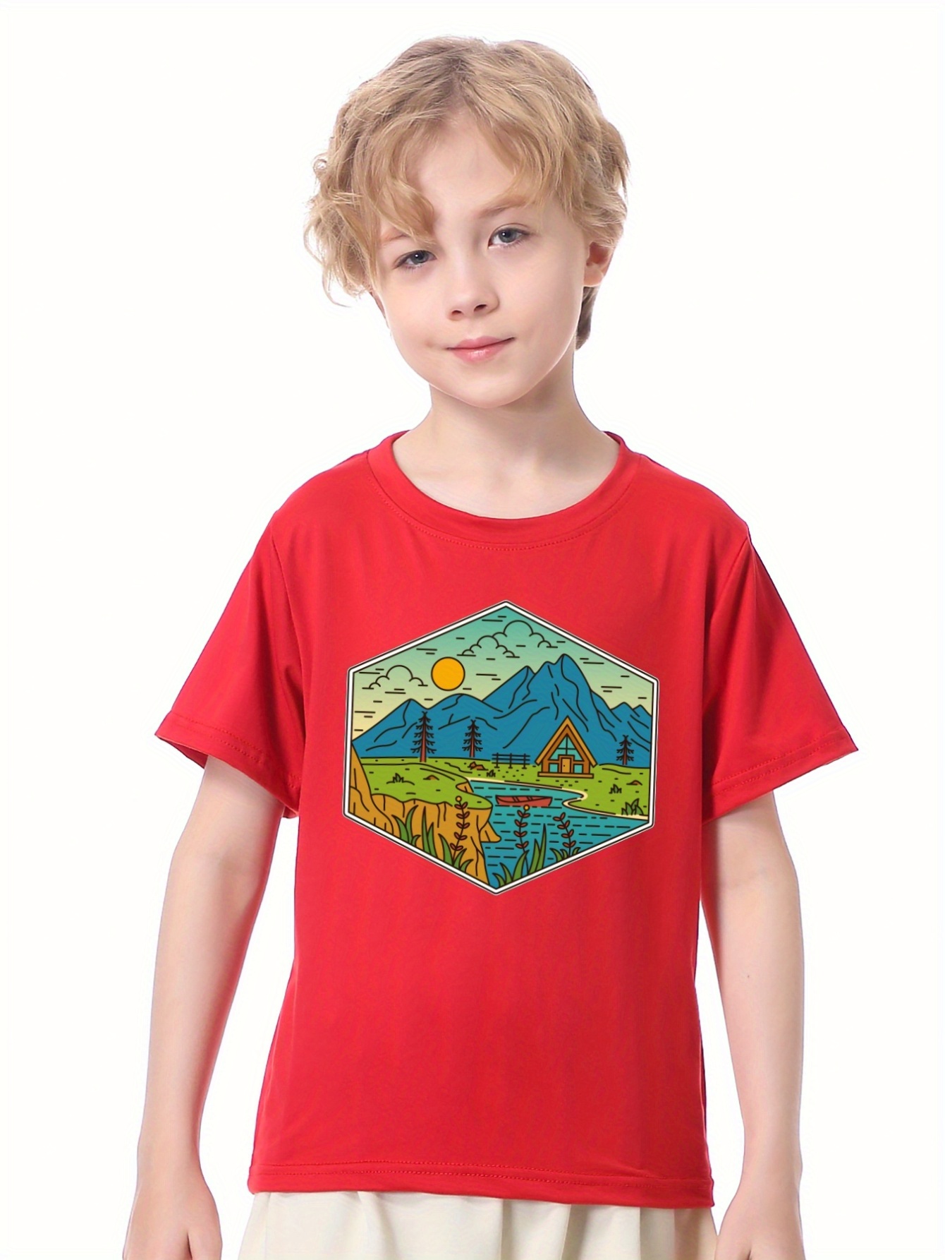 Camp In Mountain Graphic Print Boy's Short Sleeve T shirts - Temu Ireland