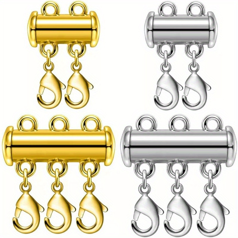 Dailyacc Magnetic Layered Necklace Clasps,4 Pieces 2 Size Slide Clasp Lock  Necklace Connector for Multi Strands Slide Tube Clasps (DIY 4 Sets Clasps