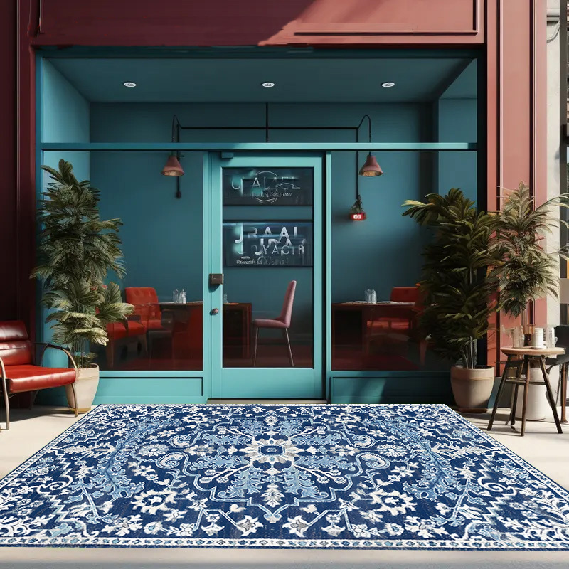 

1pc Of European Blue And White Retro Pattern Carpet, Bohemian Carpet Persian Floor Mat Entrance Living Room Bedroom Carpet Dustproof Washable, Anti-slip And Anti-fouling