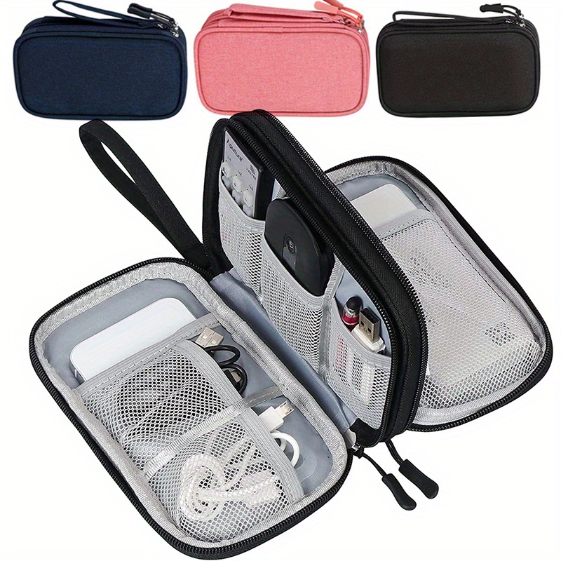 

Mini Minimalist Data Cable Zipper Pouch, Solid Color Versatile Electronic Accessories Bag For Travel