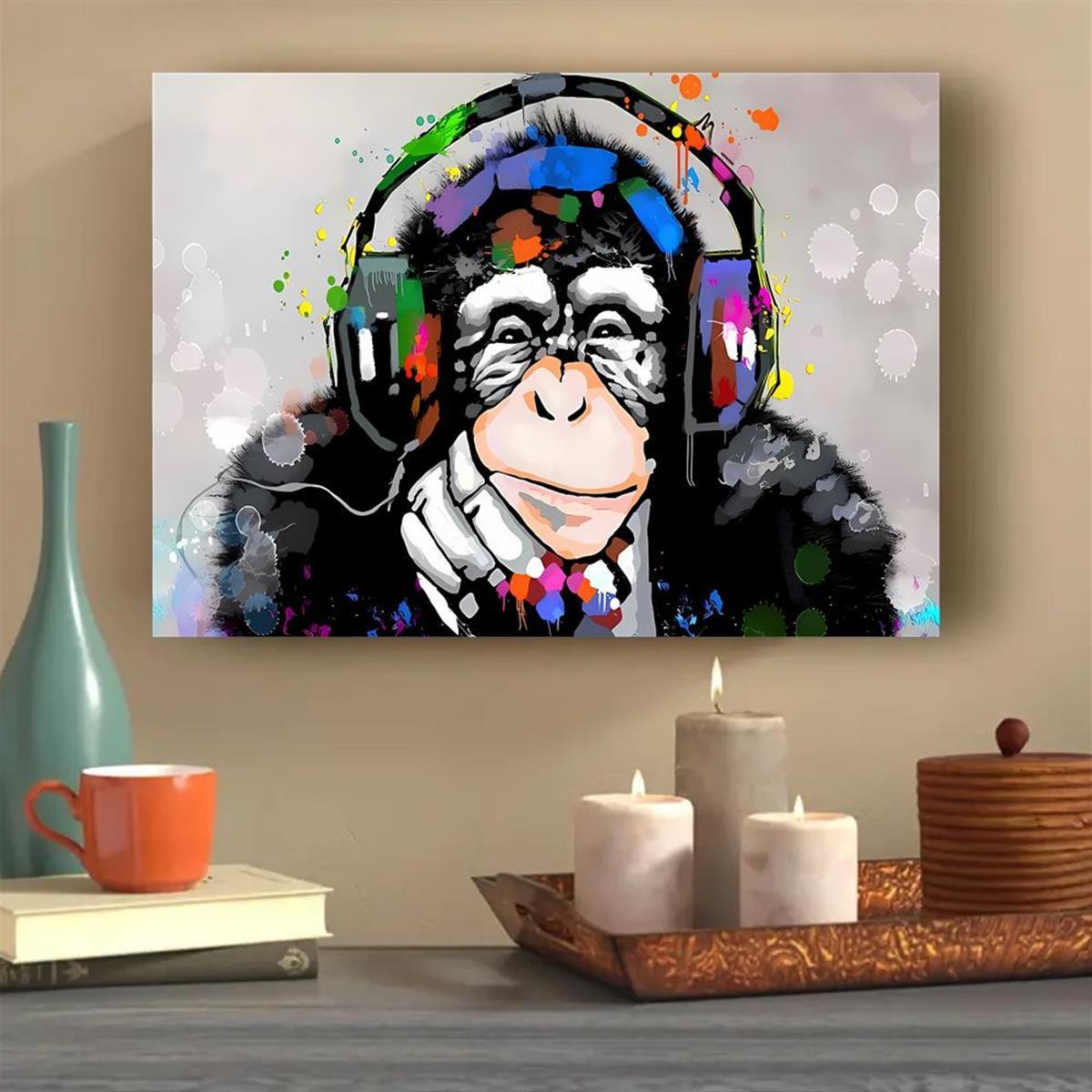 Canvas Painting, Tribute To Art Banksy Monkey Street Graffiti Canvas Print  Wall Art, Follow Your Dreams Animal Canvas Art, For Living Room Office Wall  Decor Home Decoration Framed Ready To Hang Bedroom