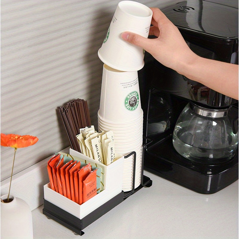 

1pc Coffee Cup Dispenser, Desktop Coffee Cup Holder With Tea Bag Storage Organizer, Cup Rack For Bars And Countertops, Home Decor