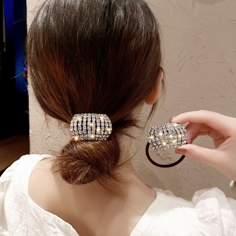 

Sparkling Rhinestone Decorative Hair Loop Elastic Hair Tie Ponytail Holder Vintage Hair Barrette For Women And Daily Uses