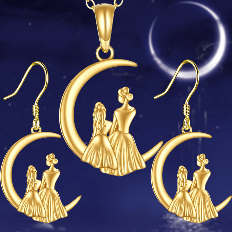 Gold Moon Necklace and Earring Set