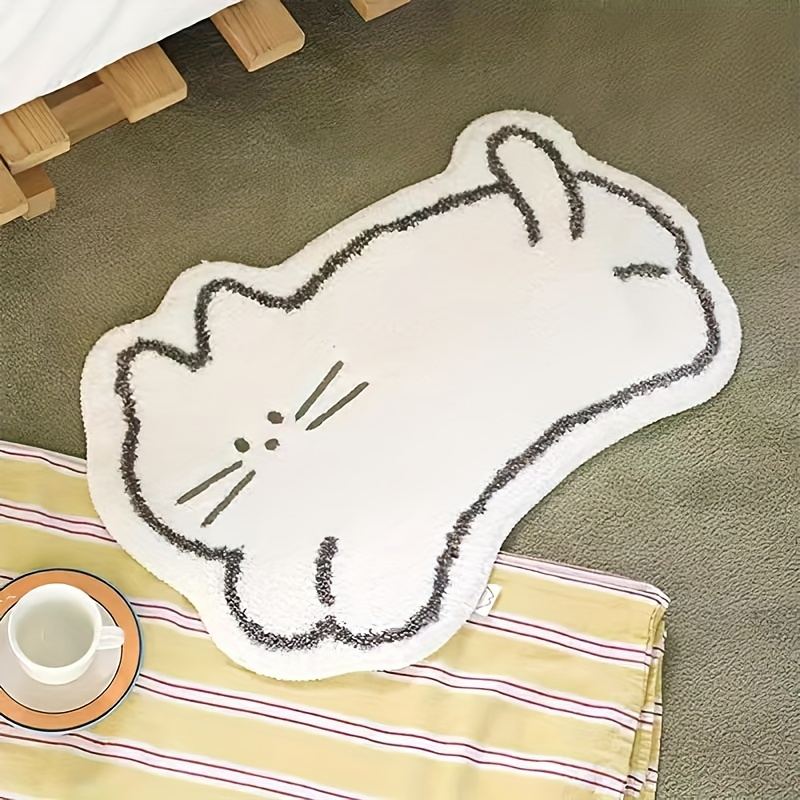 

1pc Cute Cartoon Cat Shaped Furry Rug, Indoor Non-slip Washable Bathtub Mat, Comfortable Anti-slip Foot Pad, Home Decor