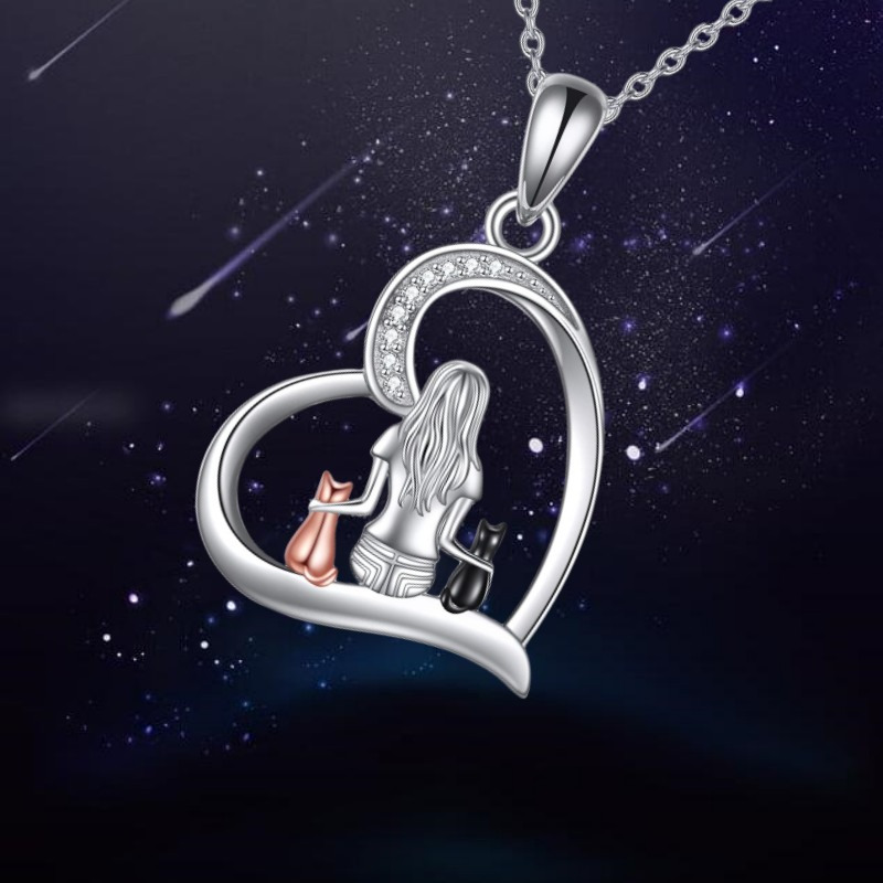 Set De Bijoux Chat Mignon (Collier & Boucles D'Oreilles) - Plaqué Argent - Neuf Avec Étiquettes