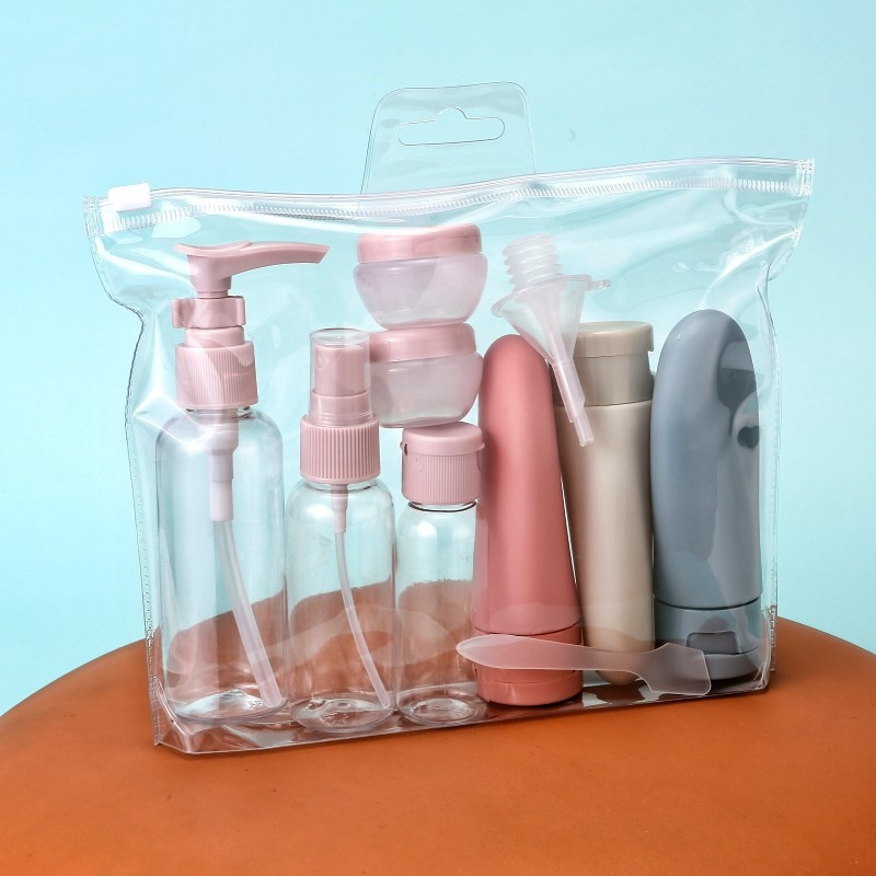 Kit de botellas para viaje + bolsa transparente
