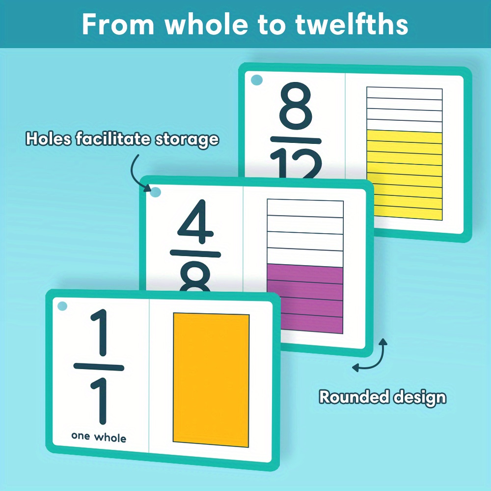 1 12 Fraction Number Flash Cards Math Flash Cards Kids - Temu