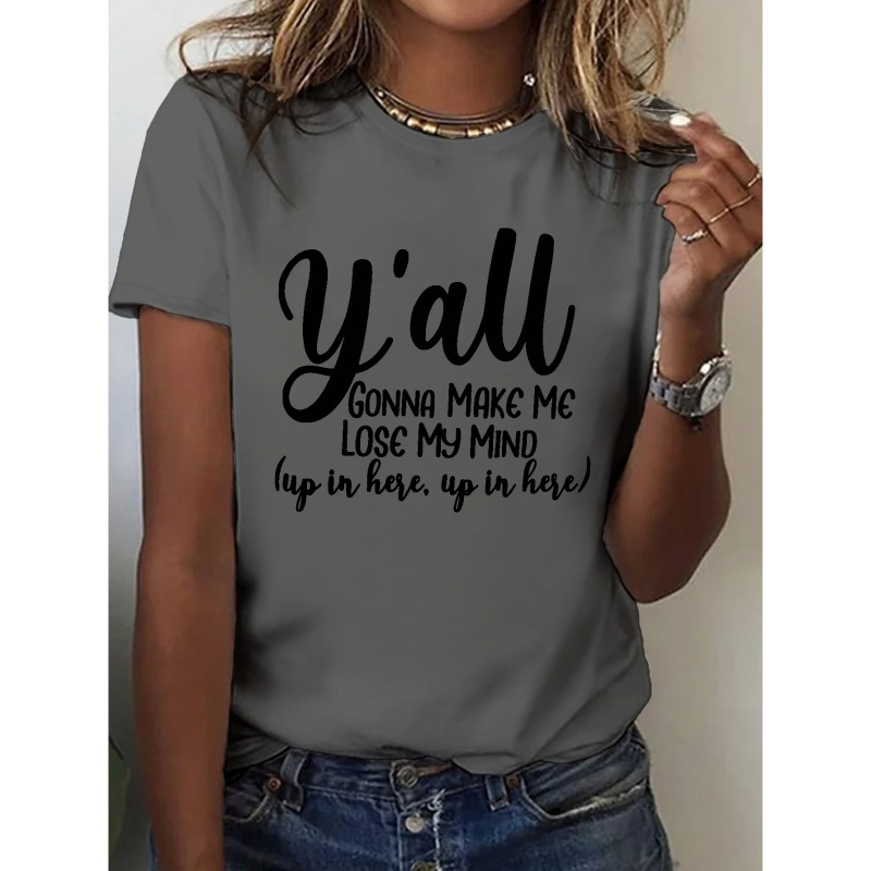 

Letter Print T-shirt, Short Sleeve Crew Neck Casual Top For Summer & Spring, Women's Clothing